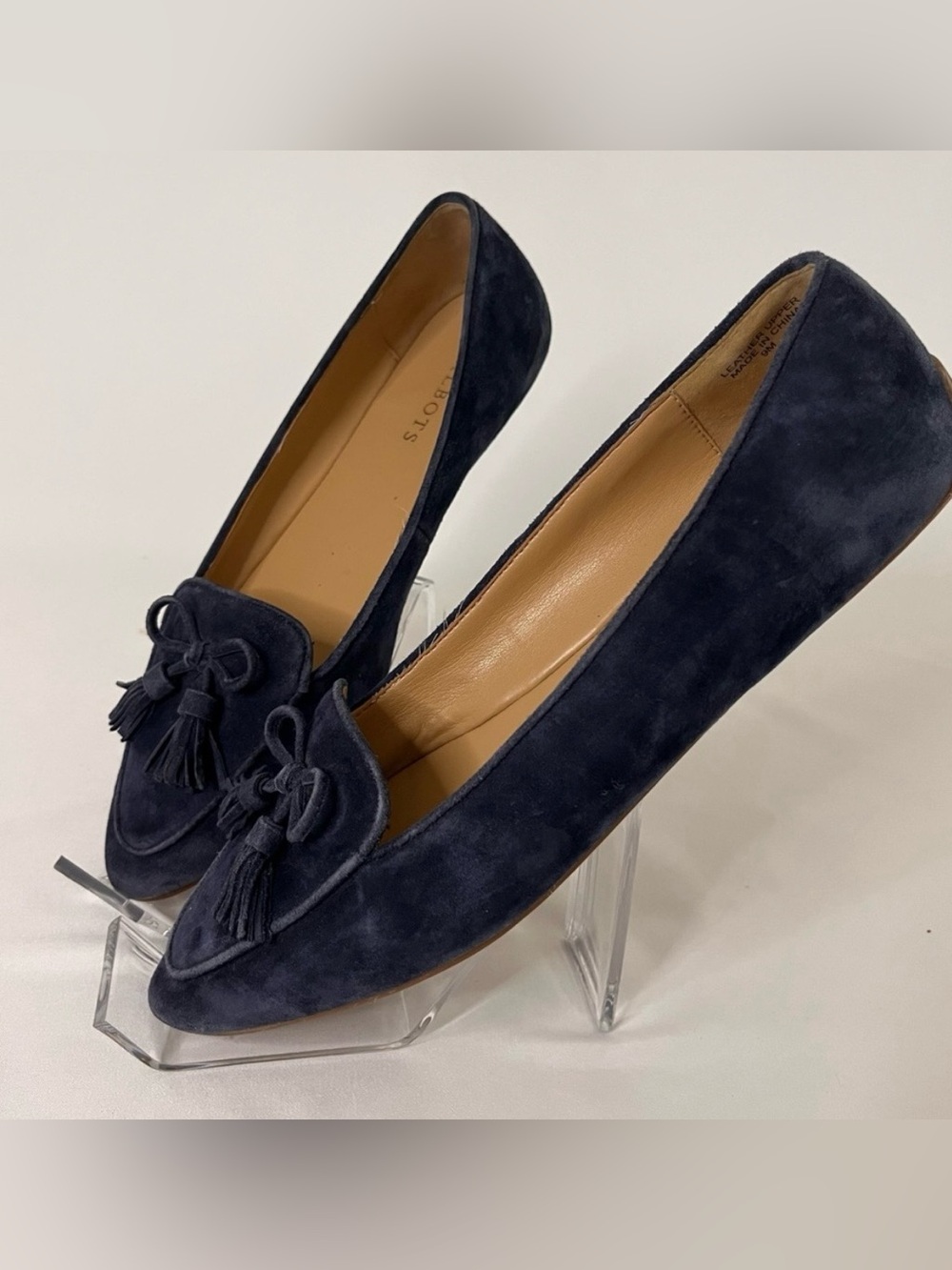 Talbots Women’s Francesca Blue Suede Leather Driving Moc Tassel Loafers Size 9